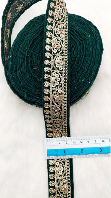 Floral Embroidered Velvet Fabric Sequins Trim Indian Sari Border, Sequin Trimming, Sequinned Lace